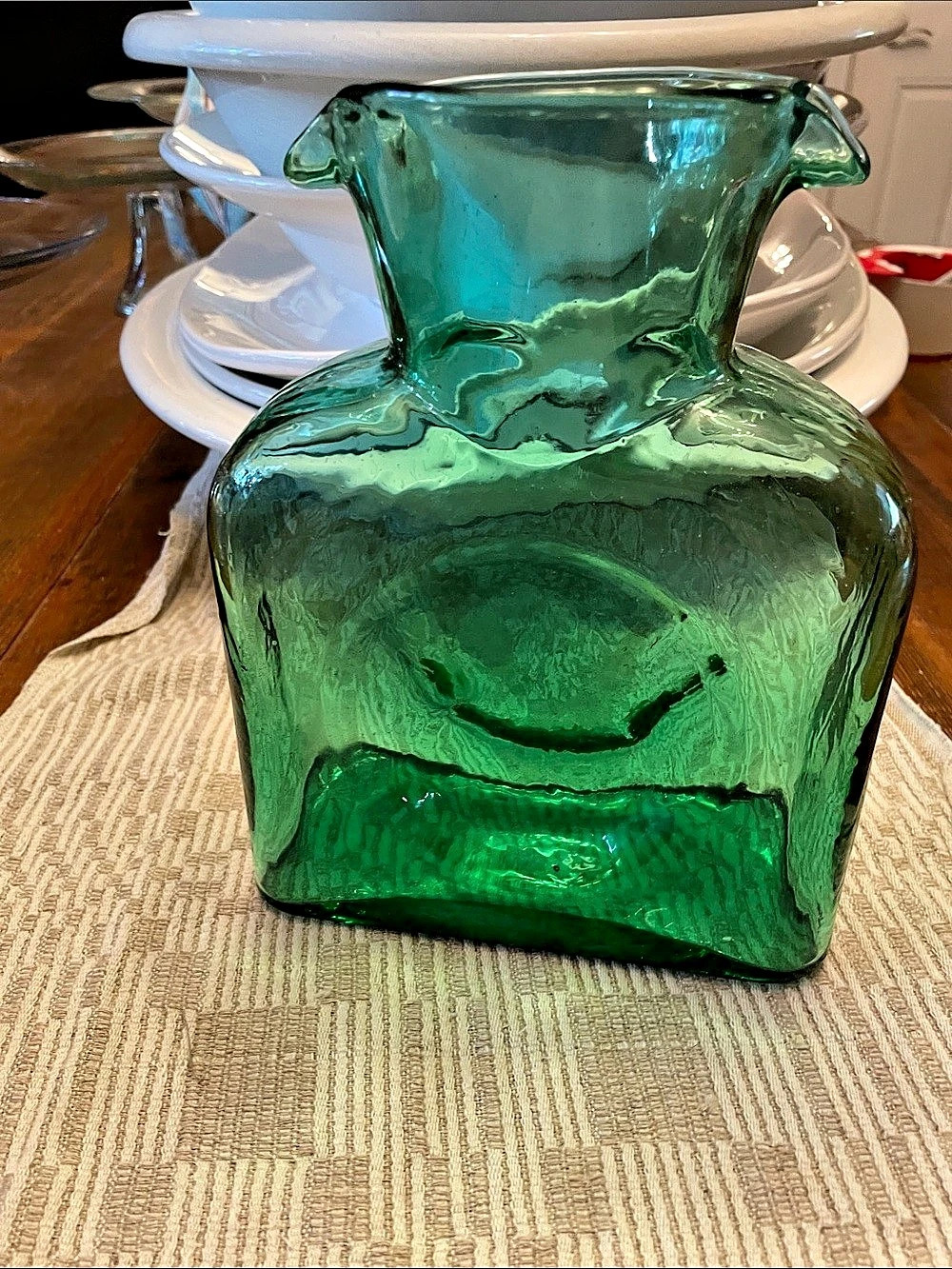 Vintage Blenko Emerald Green Glass Pitcher